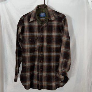Pendleton Shirt Wool Brown/Gray Plaid Mix Collared Button-Down Men's Size Medium